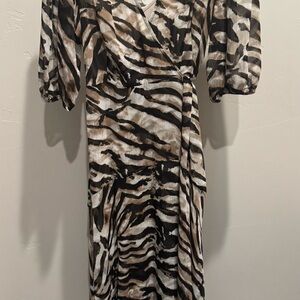 Calvin Klein Black and White Animal Print Long Sleeve Dress